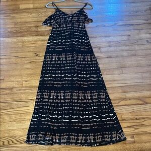 Tart Black & Brown Patterned Spaghetti-Strap Maxi Dress SzS